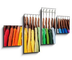 Obraz 4D tydln - 100 x 60 cm F_IS27321246 - Rainbow colors, clothes on wooden hangers - Duhov barvy, obleen na devnch vcch