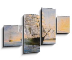 Obraz 4D tydln - 100 x 60 cm F_IS297387382 - Sailing ships in bay, oil painting on canvas