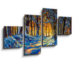 Obraz 4D tydln - 100 x 60 cm F_IS306486660 - Oil painting with acrylic watercolor. Winter forest. Sunny winter forest wood landscape illustration artwork nature.