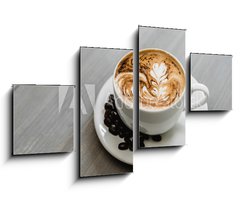 Obraz 4D tydln - 100 x 60 cm F_IS320686754 - Fresh brewed coffee with fern pattern latte art in white cup