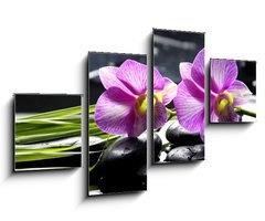 Obraz 4D tydln - 100 x 60 cm F_IS32225654 - Oriental spa with orchid with and green plant on zen stones