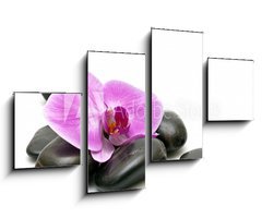 Obraz   Pink orchid and zen Stones on a white background, 100 x 60 cm
