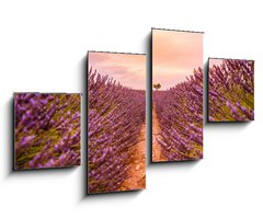 Obraz 4D tydln - 100 x 60 cm F_IS328521401 - Dramatic sunset landscape. Tree in lavender field at sunset in Provence, France