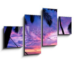 Obraz 4D tydln - 100 x 60 cm F_IS37335757 - Beautiful Vacation Sunset, Hammock Silhouette with Palm Trees