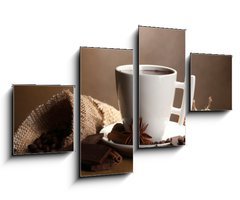 Obraz 4D tydln - 100 x 60 cm F_IS38114292 - cup of hot chocolate, cinnamon sticks, nuts and chocolate