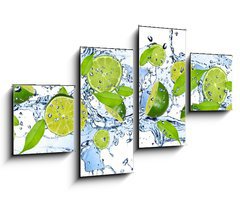 Obraz 4D tydln - 100 x 60 cm F_IS38602855 - Fresh limes in water splash,isolated on white background