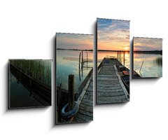 Obraz 4D tydln - 100 x 60 cm F_IS41342790 - Steg mit Boot im Sonnenuntergang - Lvka s lod v zpadu slunce