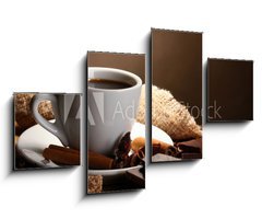 Obraz 4D tydln - 100 x 60 cm F_IS41590133 - coffee cup and beans, cinnamon sticks, nuts and chocolate