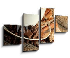 Obraz 4D tydln - 100 x 60 cm F_IS42677885 - cup of coffee and beans, cinnamon sticks and chocolate