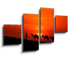 Obraz   camel caravan sillhouette with sunset, 100 x 60 cm