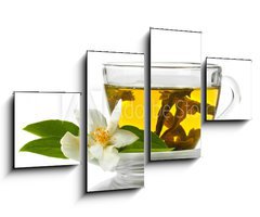 Obraz 4D tydln - 100 x 60 cm F_IS42891884 - cup of green tea with jasmine flowers isolated on white