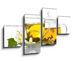 Obraz 4D tydln - 100 x 60 cm F_IS42891887 - green tea with jasmine in cup and teapot isolated on white