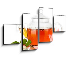 Obraz 4D tydln - 100 x 60 cm F_IS43208895 - teapot of tea with rose isolated on white