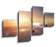 Obraz 4D tydln - 100 x 60 cm F_IS44261036 - Airplane in the sky at sunset - Letadlo na obloze pi zpadu slunce