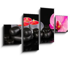 Obraz 4D tydln - 100 x 60 cm F_IS44325294 - Spa stones with orchid flower and candles isolated on black - Lzesk kameny s orchidejovou kvtinou a svky izolovan na ernm