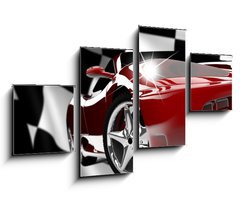 Obraz 4D tydln - 100 x 60 cm F_IS44436223 - Red car on a checkered flag