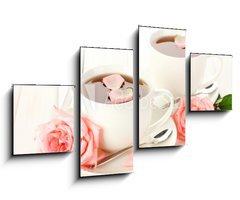 Obraz 4D tydln - 100 x 60 cm F_IS45200948 - cups of tea with roses on white wooden table