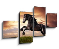 Obraz 4D tydln - 100 x 60 cm F_IS45203930 - Black Friesian horse gallop