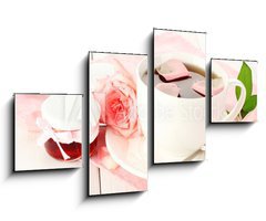 Obraz 4D tydln - 100 x 60 cm F_IS45499429 - cup of tea with roses and jam on white wooden table