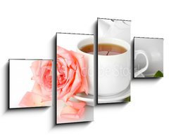 Obraz 4D tydln - 100 x 60 cm F_IS45798978 - teapot and cup of tea with rose isolated on white