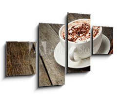 Obraz 4D tydln - 100 x 60 cm F_IS46093962 - coffee cup and beans, cinnamon sticks, nuts and chocolate on woo