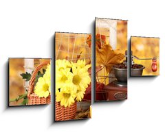 Obraz 4D tydln - 100 x 60 cm F_IS46892212 - autumnal composition:coffee grinder, flowers  and leaves