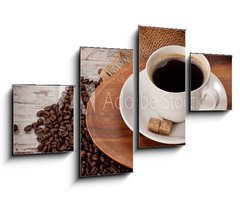 Obraz 4D tydln - 100 x 60 cm F_IS47084793 - cup of coofe on wooden tray - lek kvy na devnm podnosu