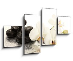 Obraz 4D tydln - 100 x 60 cm F_IS47301655 - Spa stones and orchid flowers, isolated on white.