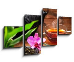 Obraz 4D tydln - 100 x 60 cm F_IS48082292 - Arrangement aus Teekanne, Teeglas gr nem Tee und Orchidee