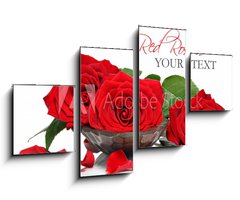 Obraz   Red roses and petals in a wooden spa bowl, 100 x 60 cm