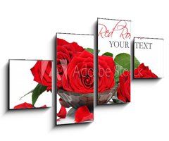 Obraz 4D tydln - 100 x 60 cm F_IS48588305 - Red roses and petals in a wooden spa bowl