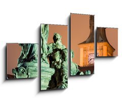 Obraz 4D tydln - 100 x 60 cm F_IS49152475 - Saint Ivo statue and Smetana clock-tower, Prague. - Socha svatho Iva a hodiny Smetany