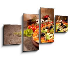 Obraz 4D tydln - 100 x 60 cm F_IS51836484 - Delicious fresh pizza served on wooden table