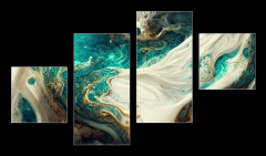 Obraz 4D tydln - 100 x 60 cm F_IS538117667 - Spectacular image of teal and white liquid ink churning together, with a realistic texture and great quality for abstract concept. Digital art 3D illustration.