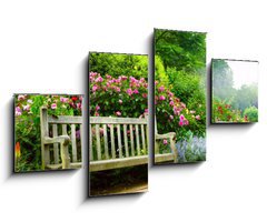 Obraz 4D tydln - 100 x 60 cm F_IS54257133 - Art bench and flowers in the morning in an English park