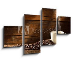 Obraz 4D tydln - 100 x 60 cm F_IS54604060 - Coffee cup and coffee beans on old wooden background