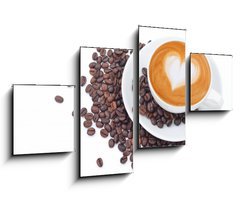 Obraz 4D tydln - 100 x 60 cm F_IS54856879 - A cup of cafe latte and coffee beans on white