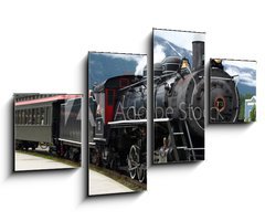 Obraz 4D tydln - 100 x 60 cm F_IS5823216 - steam engine train leaving the station full of tourists - parn stroj vlak opout stanici plnou turist