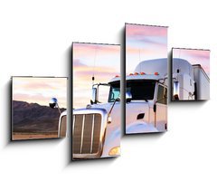 Obraz   Truck and highway at sunset  transportation background, 100 x 60 cm