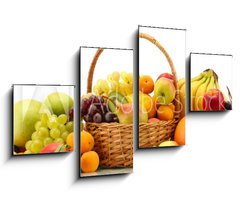 Obraz 4D tydln - 100 x 60 cm F_IS58933101 - Assortment of exotic fruits in basket isolated on white - Sortiment exotickch ovoce v koi izolovanch na blm