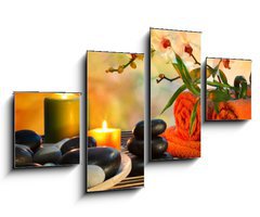 Obraz 4D tydln - 100 x 60 cm F_IS59390339 - preparation for massage in orange lights and black stones