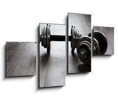 Obraz 4D tydln - 100 x 60 cm F_IS60282461 - dumbells on wooden floor - inky na devn podlaze