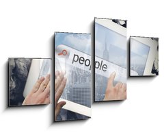 Obraz   Hand touching people on search bar on tablet screen, 100 x 60 cm