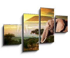 Obraz 4D tydln - 100 x 60 cm F_IS62334614 - Elephant on savanna. Mount Kilimanjaro at sunset. Safari - Slon na savan. Mount Kilimanjaro pi zpadu slunce. Safari