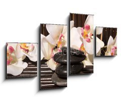 Obraz   Massage stones and orchid flowers on bamboo, 100 x 60 cm