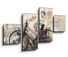 Obraz 4D tydln - 100 x 60 cm F_IS62780970 - Little Children on a Bicycle Mural.
