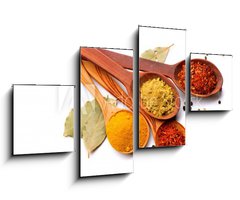 Obraz   Spices and herbs. Curry, saffron, turmeric, cinnamon over white, 100 x 60 cm