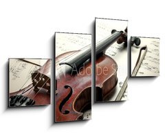 Obraz 4D tydln - 100 x 60 cm F_IS63221798 - Old scratched violin with sheet music. Vintage style. - Star pokrban housle s notami. Prastar styl.