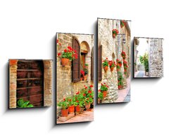 Obraz 4D tydln - 100 x 60 cm F_IS63262540 - Picturesque lane with flowers in an Italian hill town