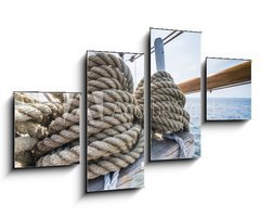 Obraz 4D tydln - 100 x 60 cm F_IS63459591 - Wooden pulley and ropes on old yacht.